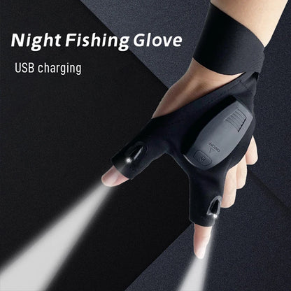 Fishing Gloves 2 Fingers Protector with Flashlight Breathable Anti-Slip Fishing Gloves Outdoor Fishing Tackle Accessories Hot